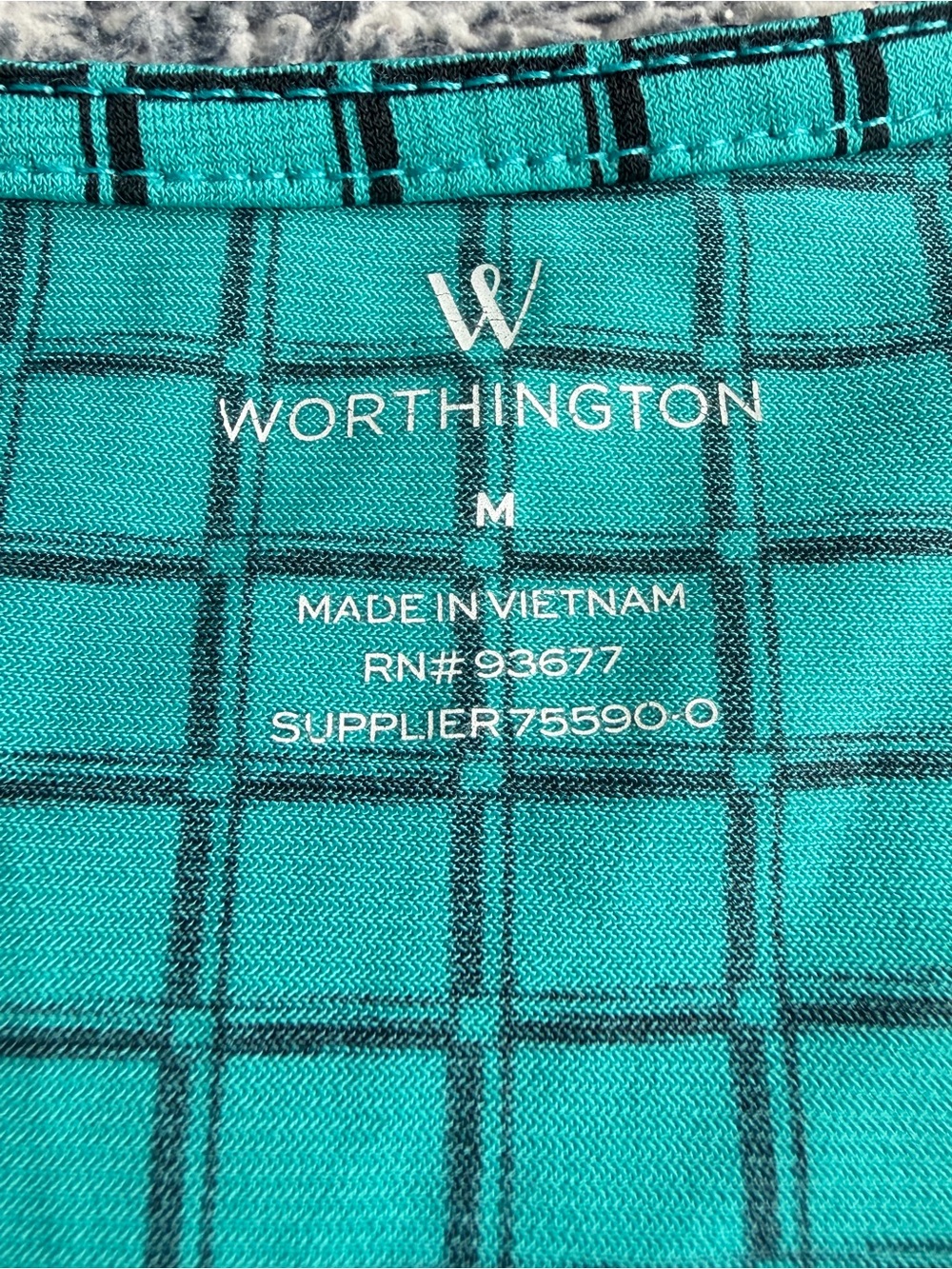 Worthington Teal Grid-Print Sleeveless Pleated Top Size M - Picture 5 of 7